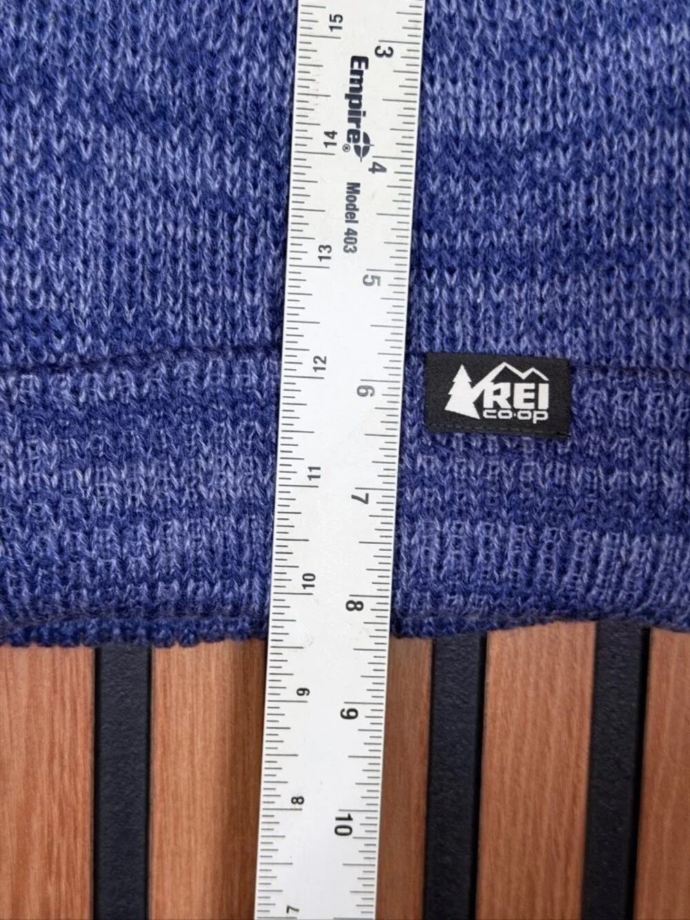 REI Beanie OS Adults Blue Wool Blend Knit Folded Widebrim